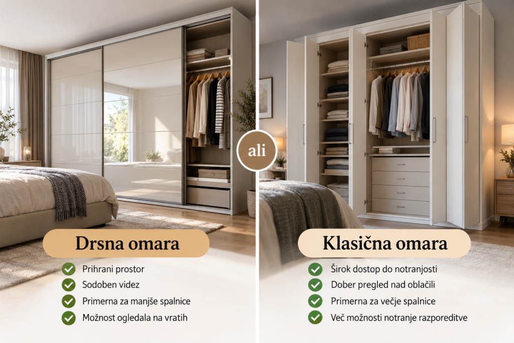 Drsna omara ali klasična omara? Kako izbrati pravo garderobno omaro za svojo spalnico